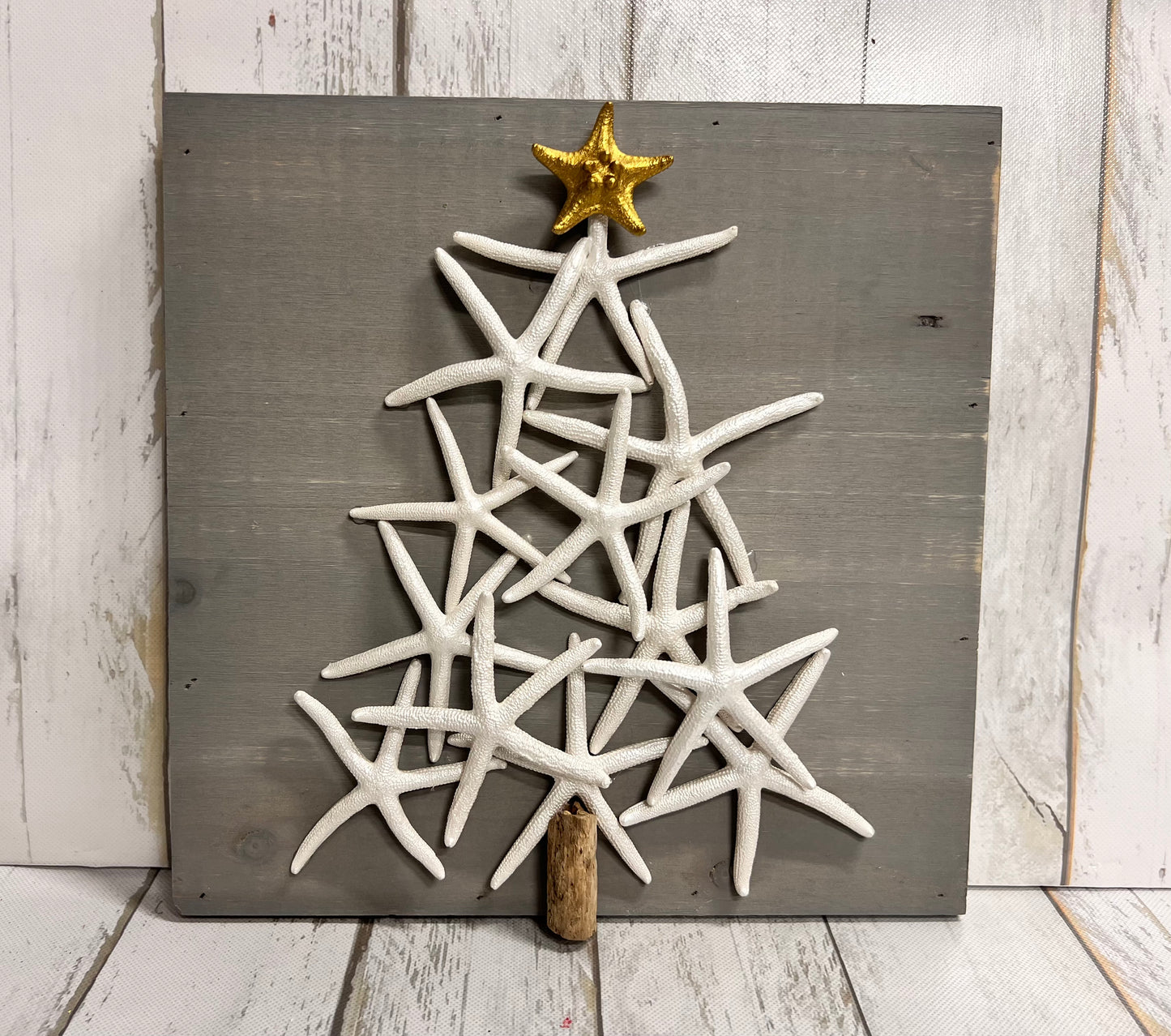 Starfish Christmas Tree Plaque Gold Star - Square