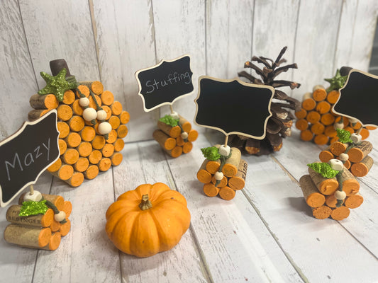 Mini Cork Pumpkin with Chalk Board Sign