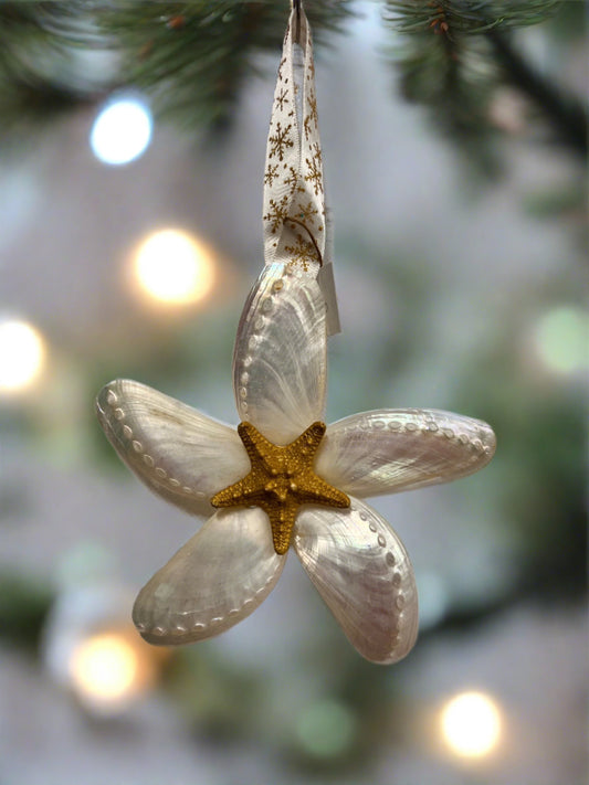 Abalone Snowflake with Starfish Ornament Large