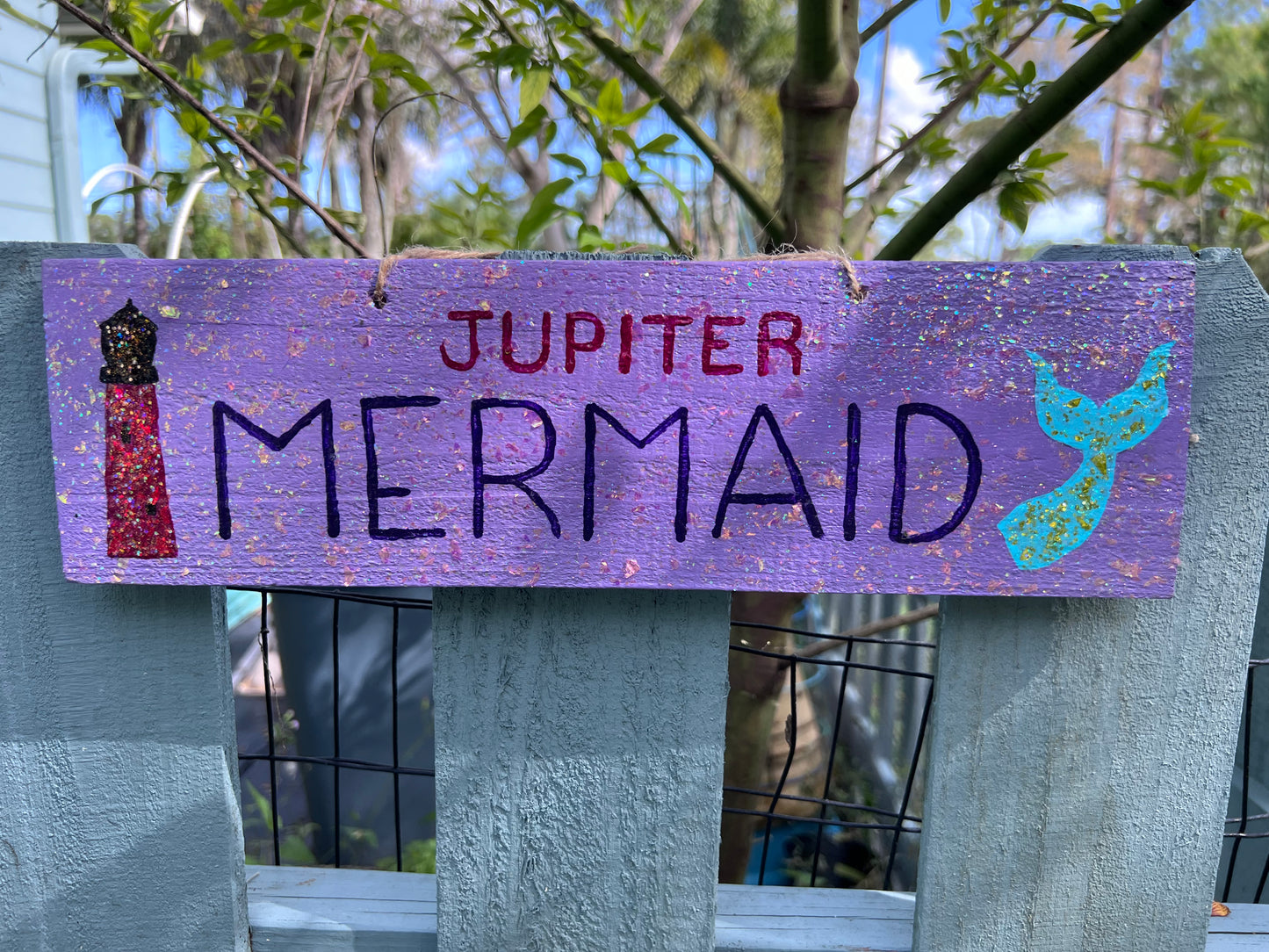 Jupiter Mermaid Coastal Wood Sign