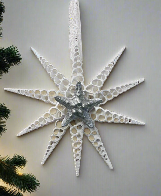 Snowflake Ornament with Silver Starfish