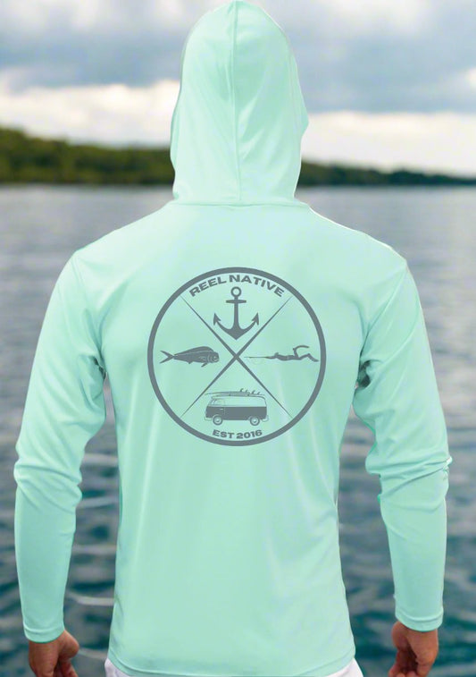 Premium Long Sleeve Hoodie Seafoam/Grey Pinwheel